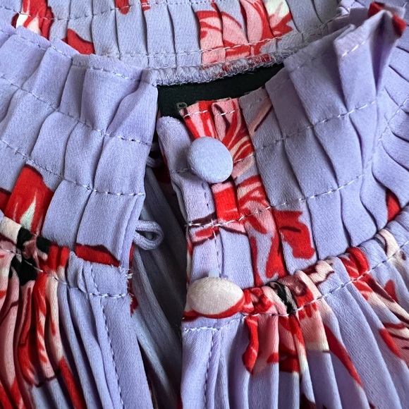 Belle Vere | Purple and Orange Floral Pleated Blouse - Picture 7 of 7